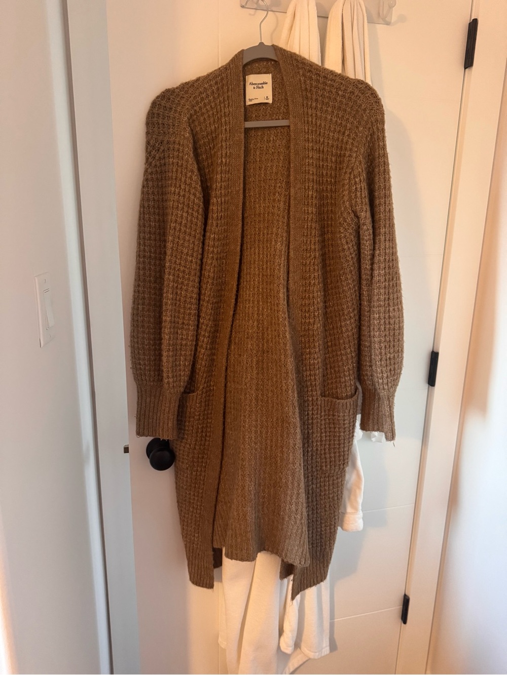 Abercrombie & Fitch Long Waffle-Knit Cardigan in Brown